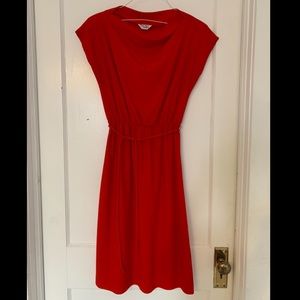 Vintage Red Elastic Waist Tie Belt Knit Dress